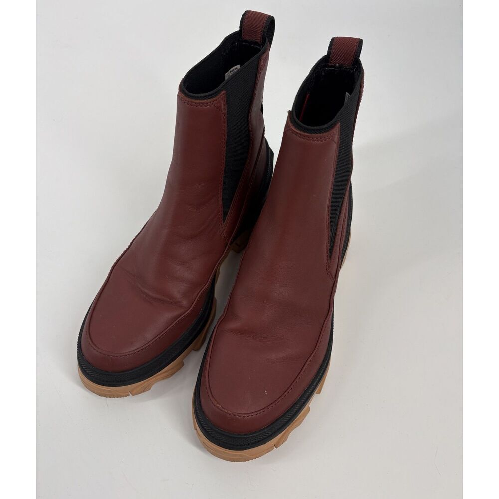 Sorel Brex Waterproof Burgundy Leather Chelsea Lug Sole Boots